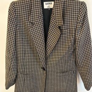 Kasper for ASL Black and Gray Blazer Tailored Houndstooth Jacket
